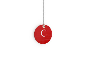 Digital composite image of red sale tag with letter C