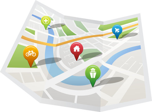Colorful navigation pointers with various representations on map