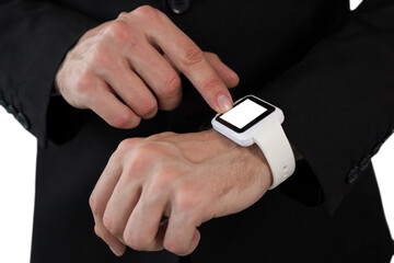 Mid section of businessman using smart watch