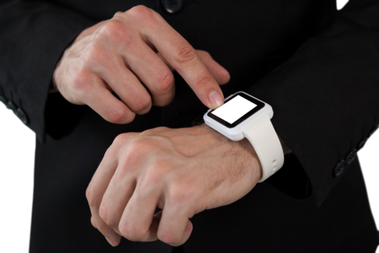 Mid section of businessman using smart watch