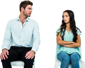 Couple sitting on chairs not talking after argument