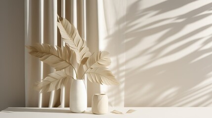 Elegant minimalist beige Background with floral elements