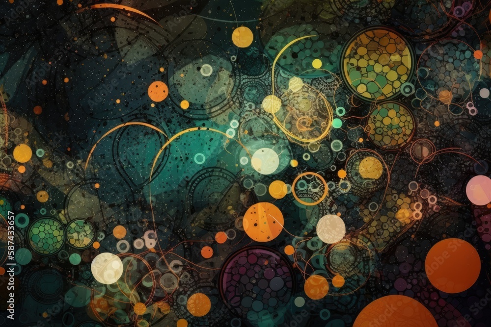 Poster abstract painting with circles and dots in vibrant colors. generative ai