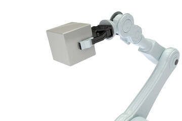Cropped image of robotic hand holding metal cube
