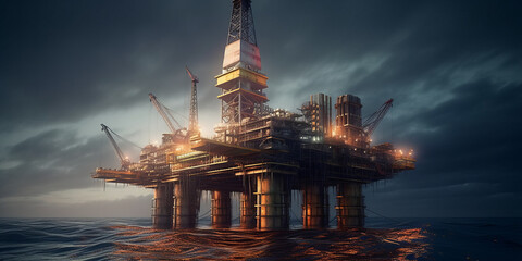 Offshore Drilling Rig Construction at Sea in Progress for Petroleum Industry. Generative AI