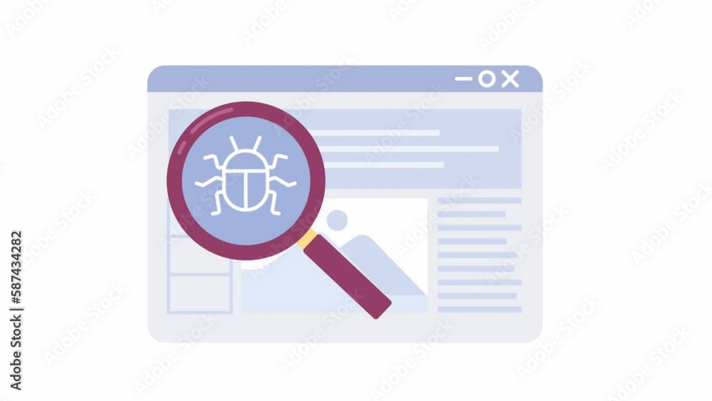 Poster animated scan website for bugs. security testing. flat cartoon style icon 4k video footage for web d