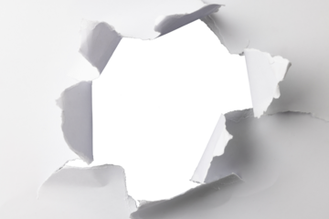 Image of close up of white torn paper with copy space on transparent background
