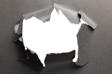 Image of close up of grey torn paper with copy space on transparent background