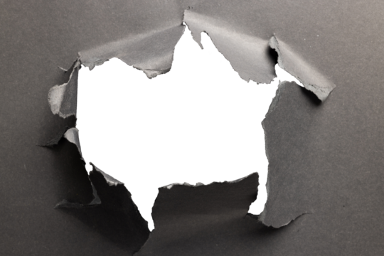 Image of close up of grey torn paper with copy space on transparent background