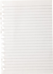 Image of close up of ruled sheet of paper with copy space on transparent background