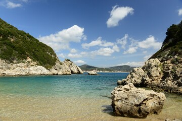 Fototapeta na wymiar Agois Georgios bay, Corfu island, Greece- beautiful beach on the West of the island.