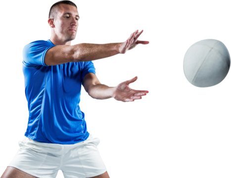 Rugby player catching the ball 