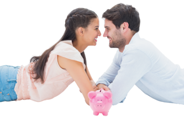 Attractive young couple smiling at each other