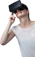 Smiling woman using virtual reality headset
