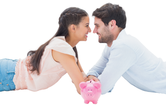 Attractive young couple smiling at each other