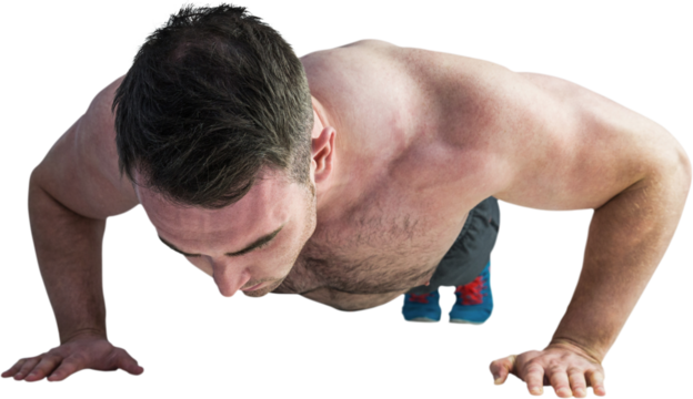 Strong bodybuilder doing press up