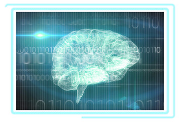 Digital composite image of human brain on screen