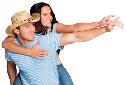 Man giving his pretty girlfriend a piggy back - Powered by Adobe