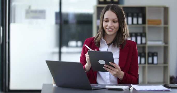 businesswoman working on laptop, statistics and analytic research concept.