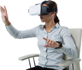 Female executive using virtual reality headset