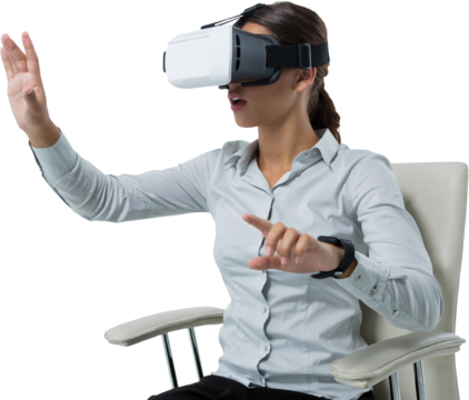 Female executive using virtual reality headset