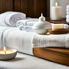 Fototapeta na wymiar relaxation, spa, peaceful environment, flavored, candles, white environment