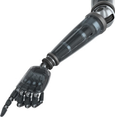 Cropped image of black hand of robot pointing
