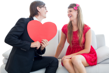 Cute geeky couple with red heart shape