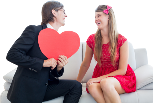 Cute geeky couple with red heart shape  - Powered by Adobe