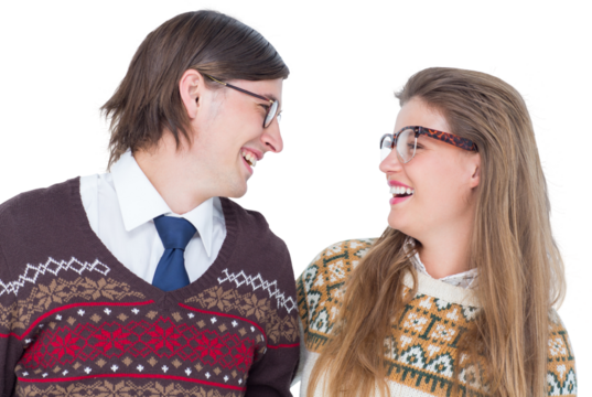 Happy geeky hipster couple looking at each other - Powered by Adobe