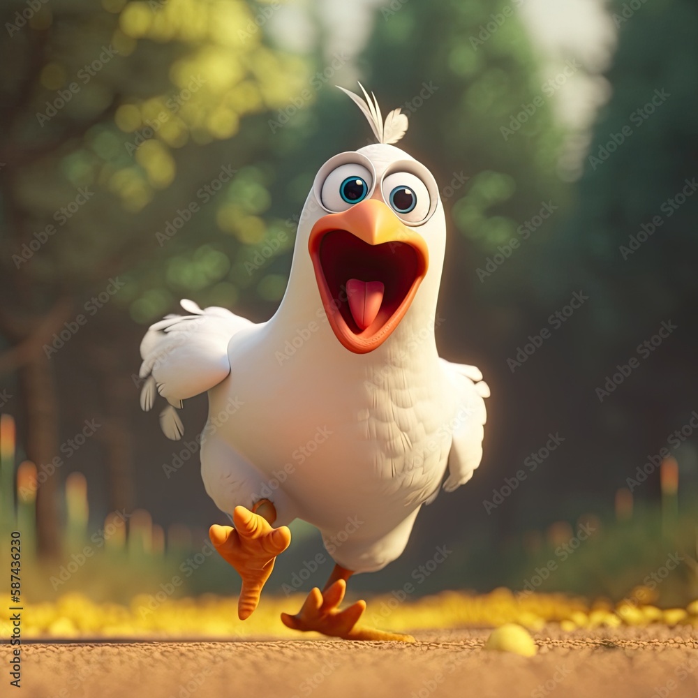 Poster Cute Cartoon Chicken Running (Generative AI)