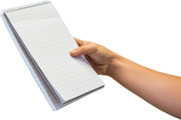Human hand holding note pad