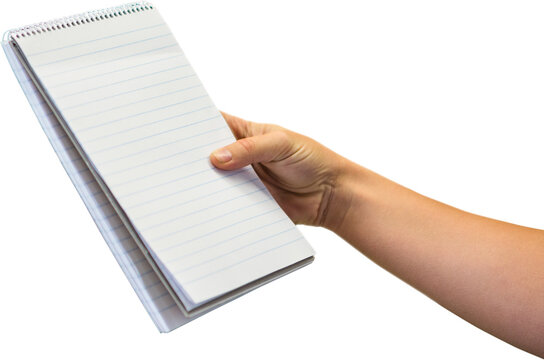 Human hand holding note pad