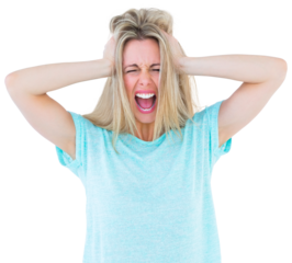 Furious blonde standing and yelling 