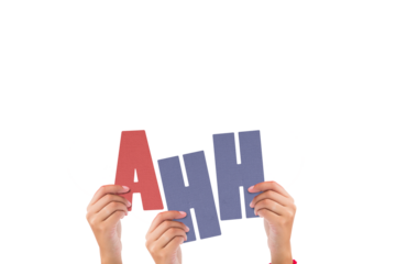 Cropped hands holding colorful word ahh 