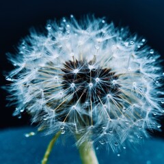 close up of dandelion on the blue background Generative AI