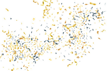 Silver gold falling confetti vector background. Party shiny striking decor.