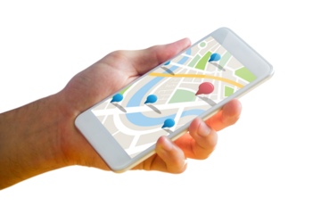 Man using map app on phone