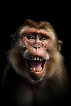 Funny portrait of smiling barbary Macaque Monkey. Generative AI