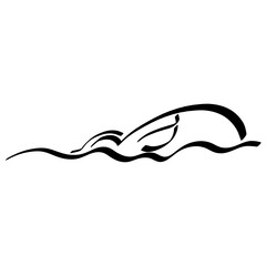 athlete swimming on the wave, abstract black outline, swimming competition
