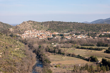 Fototapeta na wymiar Rodes in Pyrénées Orientales landscape in the mountains