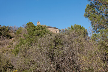 Chapel of Saint Pierre de Belloch above Lake Vinça Pyrénées Orientales