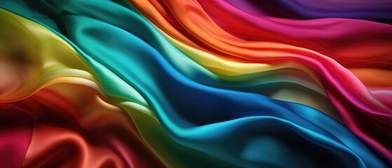 Rainbow flag colored silk satin background, full frame. Generative AI