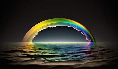  a rainbow colored wave coming out of the ocean into the dark sky.  generative ai