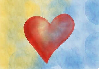 Fototapeta premium red heart on a yellow-blue watercolor background