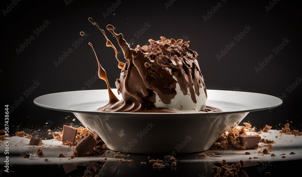 Wall mural a bowl of chocolate pudding with chocolate sauce and chocolate sprinkles. generative ai