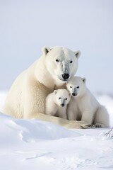 Naklejka na ściany i meble Polar bear mother and cubs. Generative AI