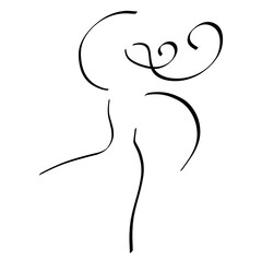 woman dancing or doing gymnastics, abstract creative black outline on white background