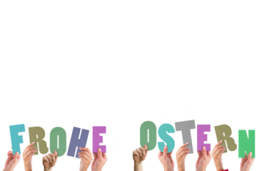 Hands holding up frohe ostern