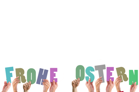 Hands holding up frohe ostern